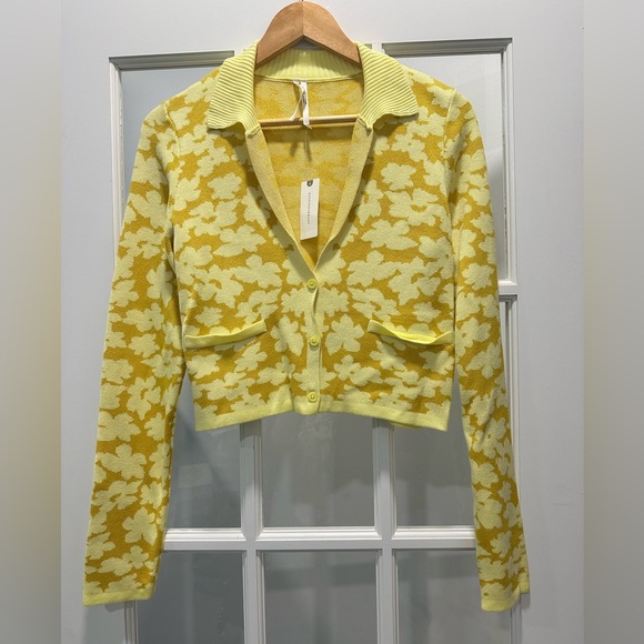 Anthropologie Sweaters - Anthropologie Mustard and Cream Floral Patterned Cardigan - Size Small